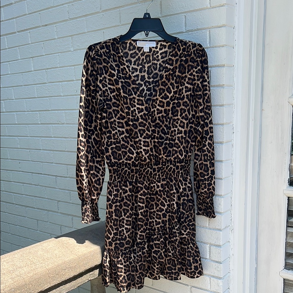 MICHAEL Michael Kors Ruffled Brown and Black Long Sleeve Sundress